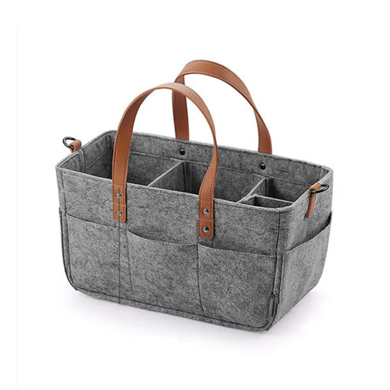 Baby Essentials Organizer – Felt Storage Caddy with Handles & Large Pockets