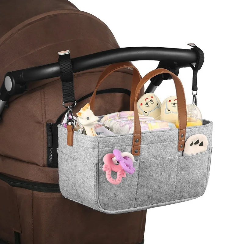 Baby Essentials Organizer – Felt Storage Caddy with Handles & Large Pockets
