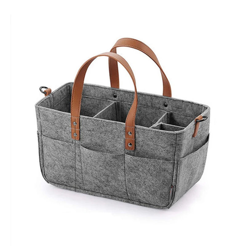 Baby Essentials Organizer – Felt Storage Caddy with Handles & Large Pockets