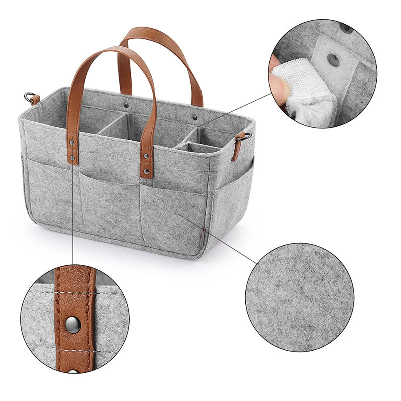 Baby Essentials Organizer – Felt Storage Caddy with Handles & Large Pockets