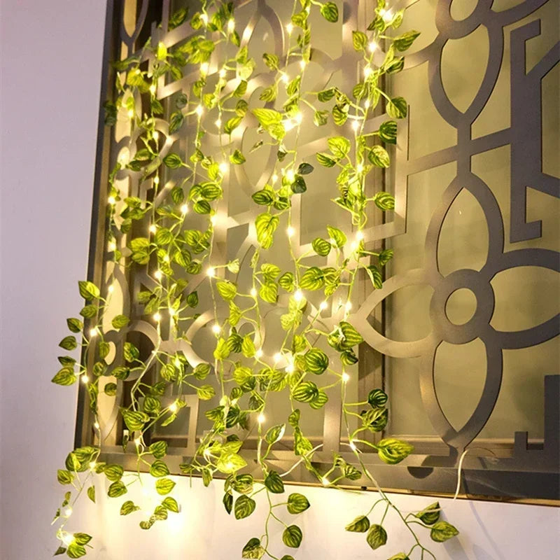 Silk Leaf Ivy Vine with 3m LED Lights – Perfect for Home, Wedding, or Party Decor!