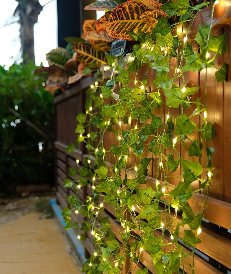 Silk Leaf Ivy Vine with 3m LED Lights – Perfect for Home, Wedding, or Party Decor!