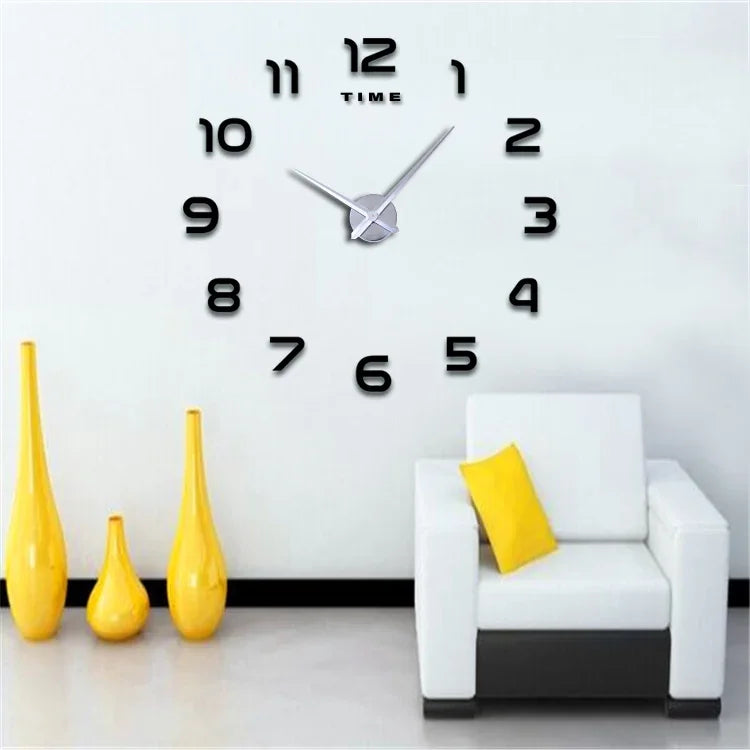 Stylish 2D DIY Wall Clock – Modern Acrylic Mirror Stickers for Living Room Décor!