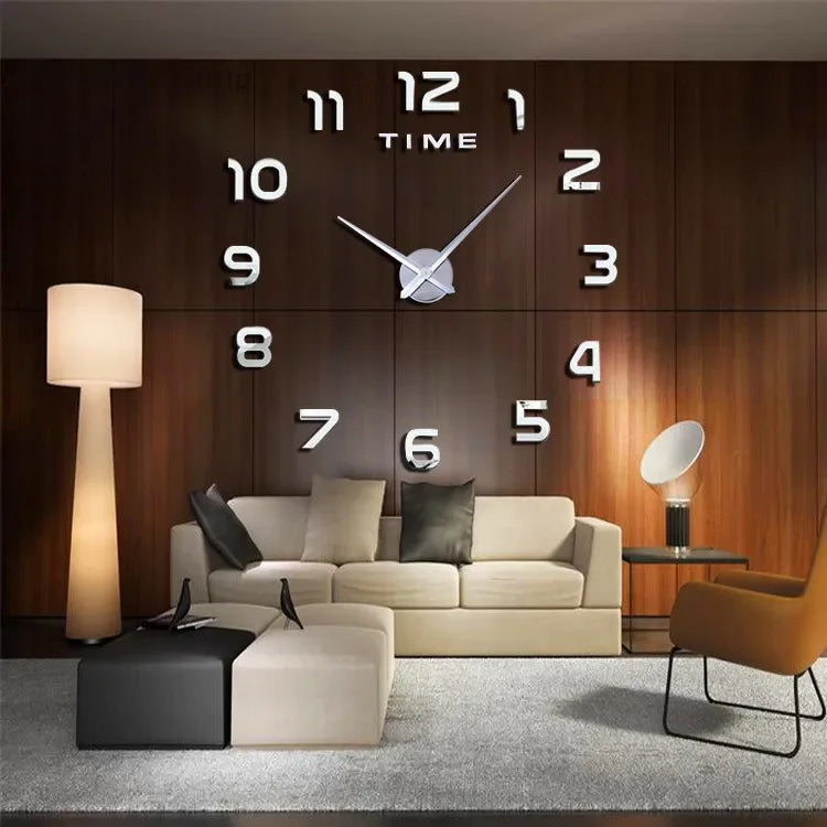 Stylish 2D DIY Wall Clock – Modern Acrylic Mirror Stickers for Living Room Décor!