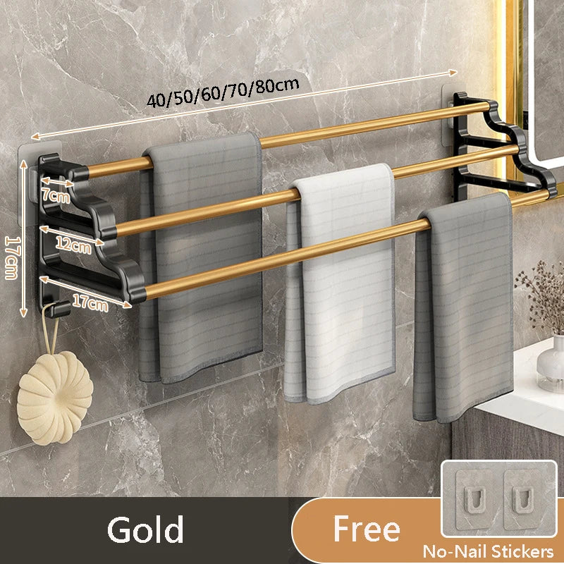 Self-Adhesive 3-Rod Towel Rack – Space-Saving Bathroom Organizer!