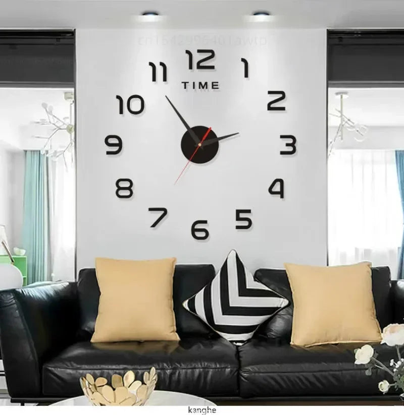Stylish 2D DIY Wall Clock – Modern Acrylic Mirror Stickers for Living Room Décor!