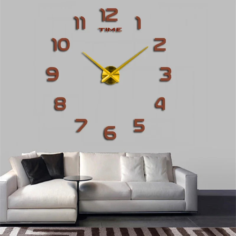 Stylish 2D DIY Wall Clock – Modern Acrylic Mirror Stickers for Living Room Décor!