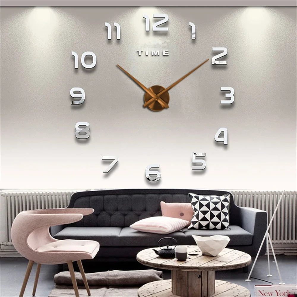 Stylish 2D DIY Wall Clock – Modern Acrylic Mirror Stickers for Living Room Décor!