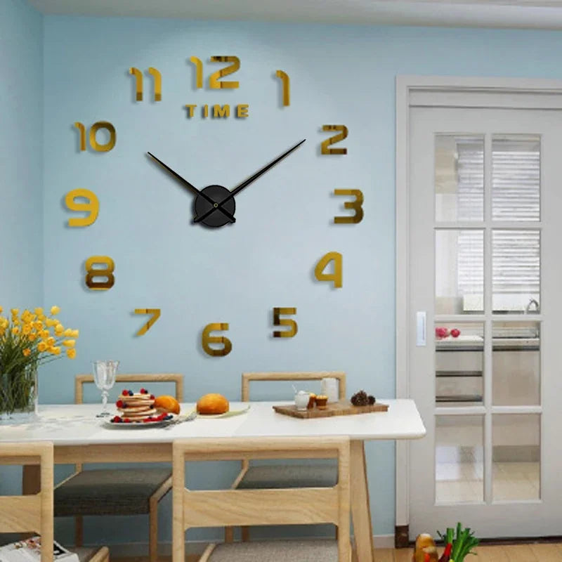 Stylish 2D DIY Wall Clock – Modern Acrylic Mirror Stickers for Living Room Décor!