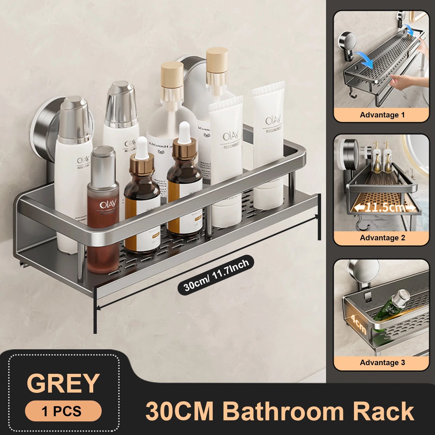 Space-Saving Suction Cup Bathroom Rack – No Drills, Just Organized Style!