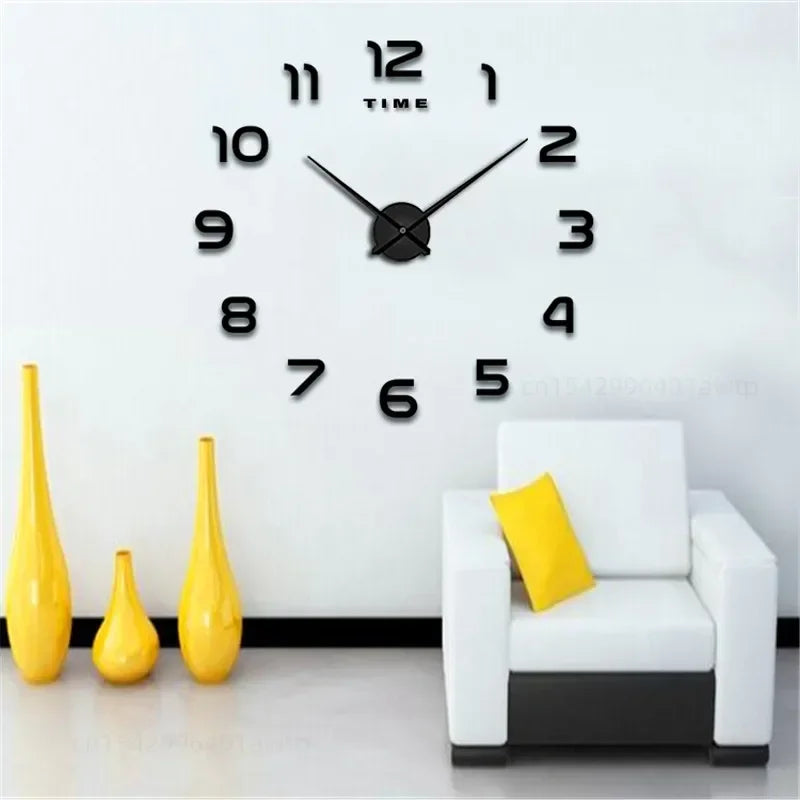 Stylish 2D DIY Wall Clock – Modern Acrylic Mirror Stickers for Living Room Décor!