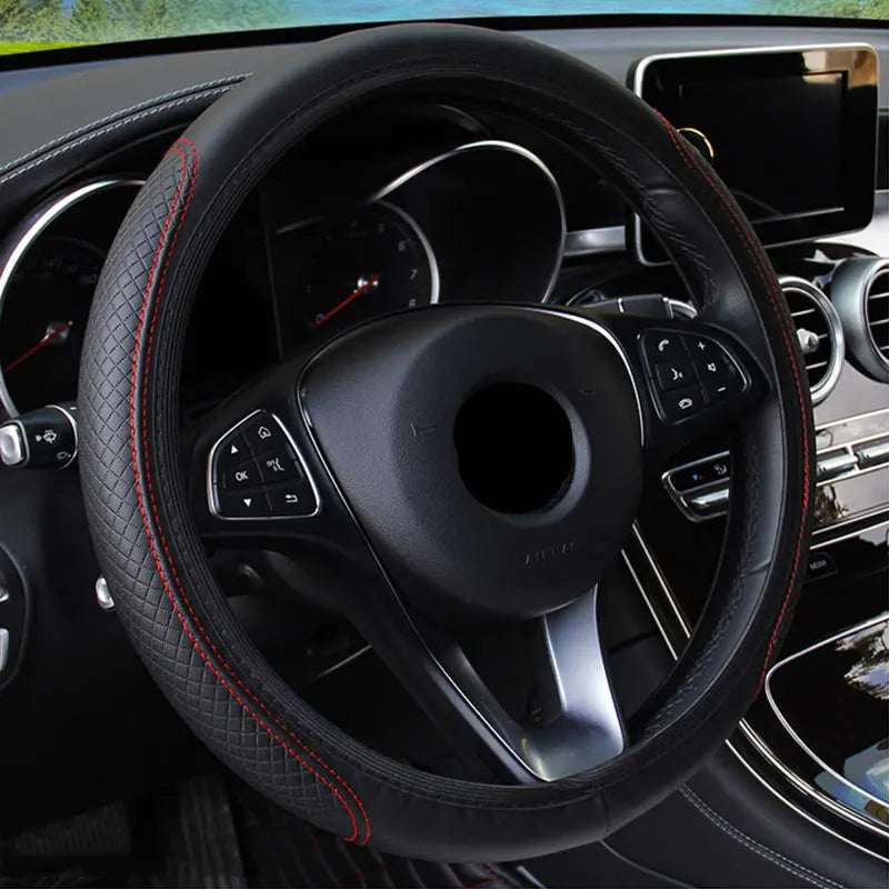Universal Non-Slip Embossed Leather Steering Wheel Cover - Car Styling