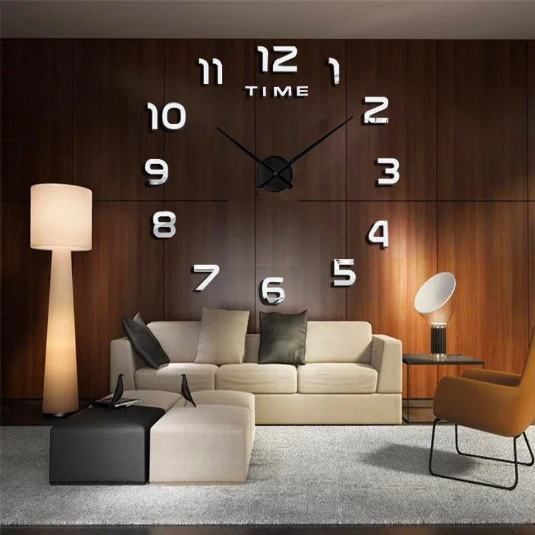 Stylish 2D DIY Wall Clock – Modern Acrylic Mirror Stickers for Living Room Décor!