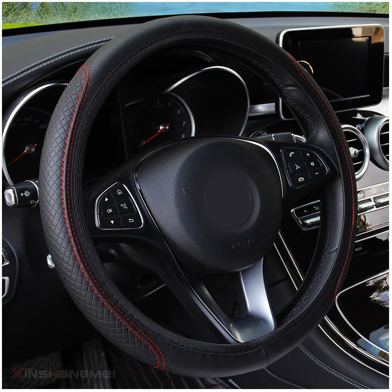 Universal Non-Slip Embossed Leather Steering Wheel Cover - Car Styling