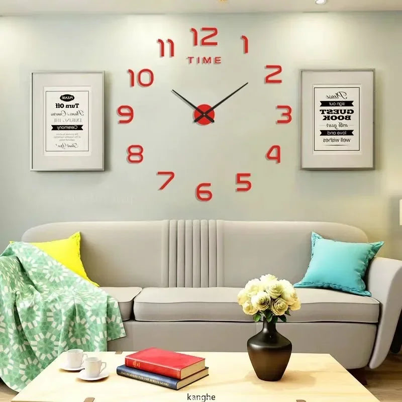 Stylish 2D DIY Wall Clock – Modern Acrylic Mirror Stickers for Living Room Décor!