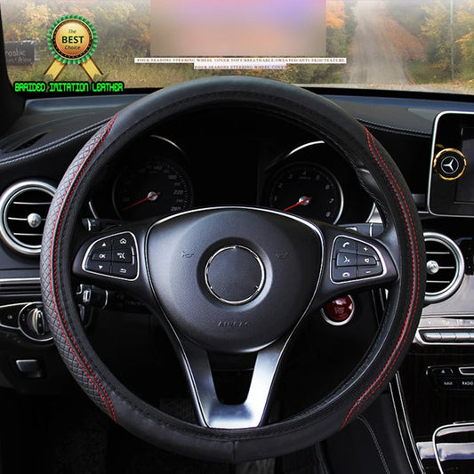 Universal Non-Slip Embossed Leather Steering Wheel Cover - Car Styling