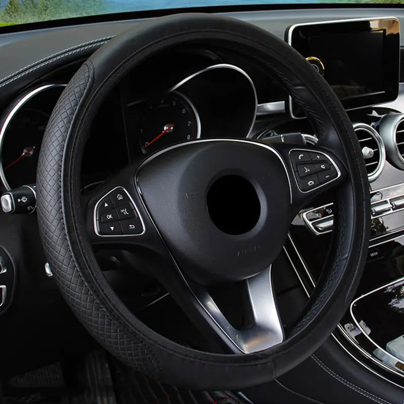 Universal Non-Slip Embossed Leather Steering Wheel Cover - Car Styling