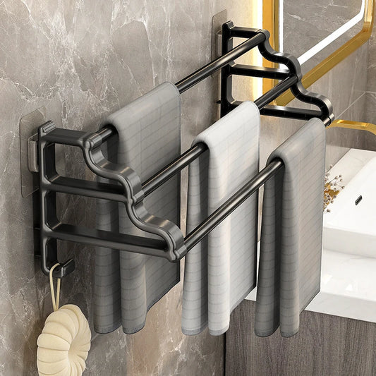 Self-Adhesive 3-Rod Towel Rack – Space-Saving Bathroom Organizer!