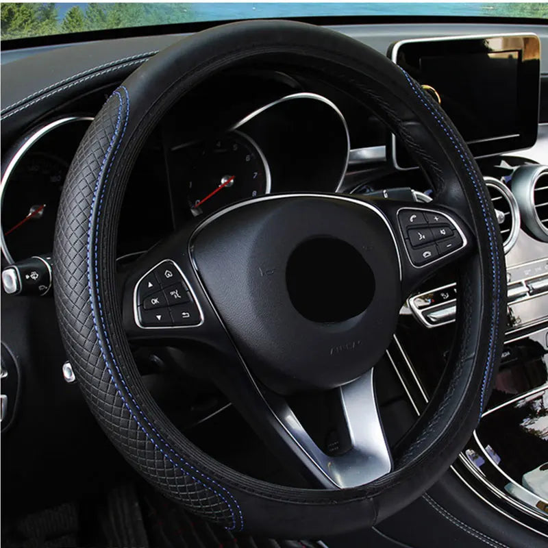 Universal Non-Slip Embossed Leather Steering Wheel Cover - Car Styling