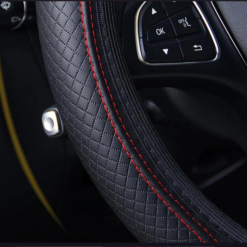 Universal Non-Slip Embossed Leather Steering Wheel Cover - Car Styling