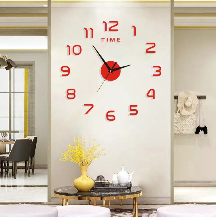 Stylish 2D DIY Wall Clock – Modern Acrylic Mirror Stickers for Living Room Décor!