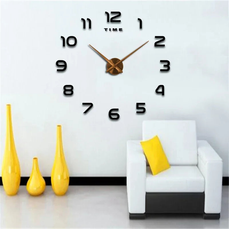 Stylish 2D DIY Wall Clock – Modern Acrylic Mirror Stickers for Living Room Décor!