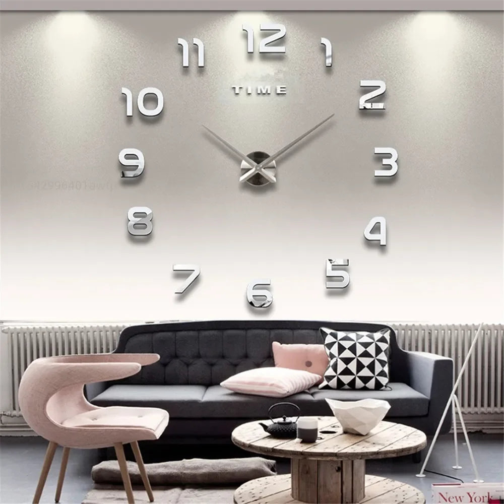 Stylish 2D DIY Wall Clock – Modern Acrylic Mirror Stickers for Living Room Décor!