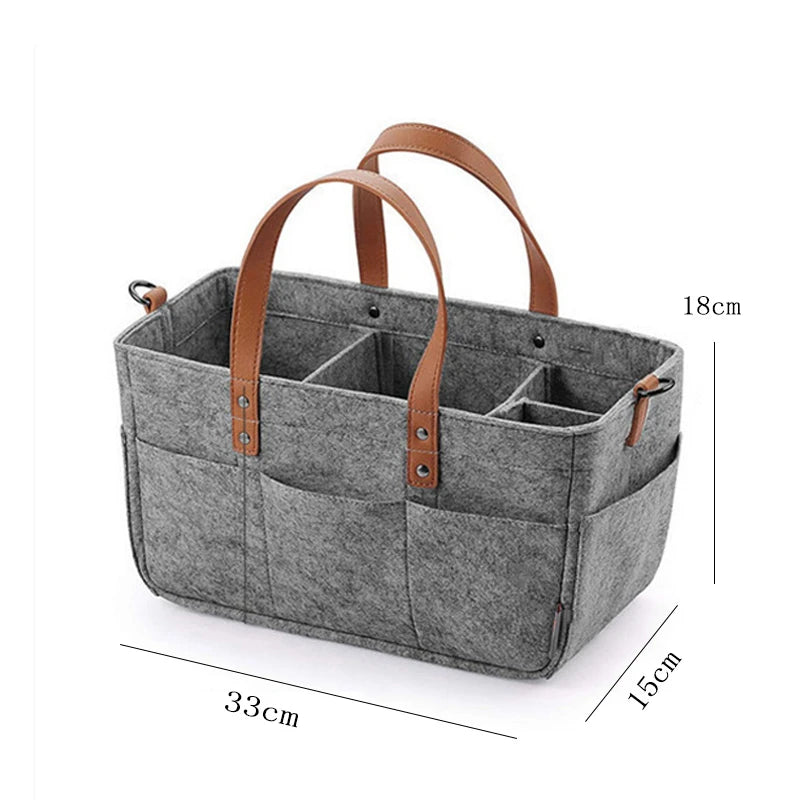 Baby Essentials Organizer – Felt Storage Caddy with Handles & Large Pockets
