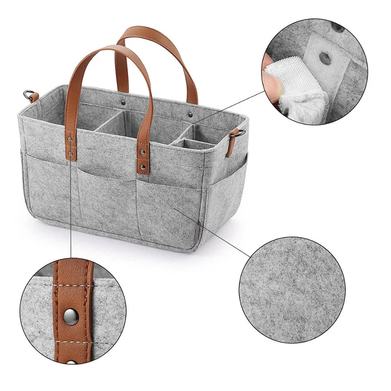 Baby Essentials Organizer – Felt Storage Caddy with Handles & Large Pockets