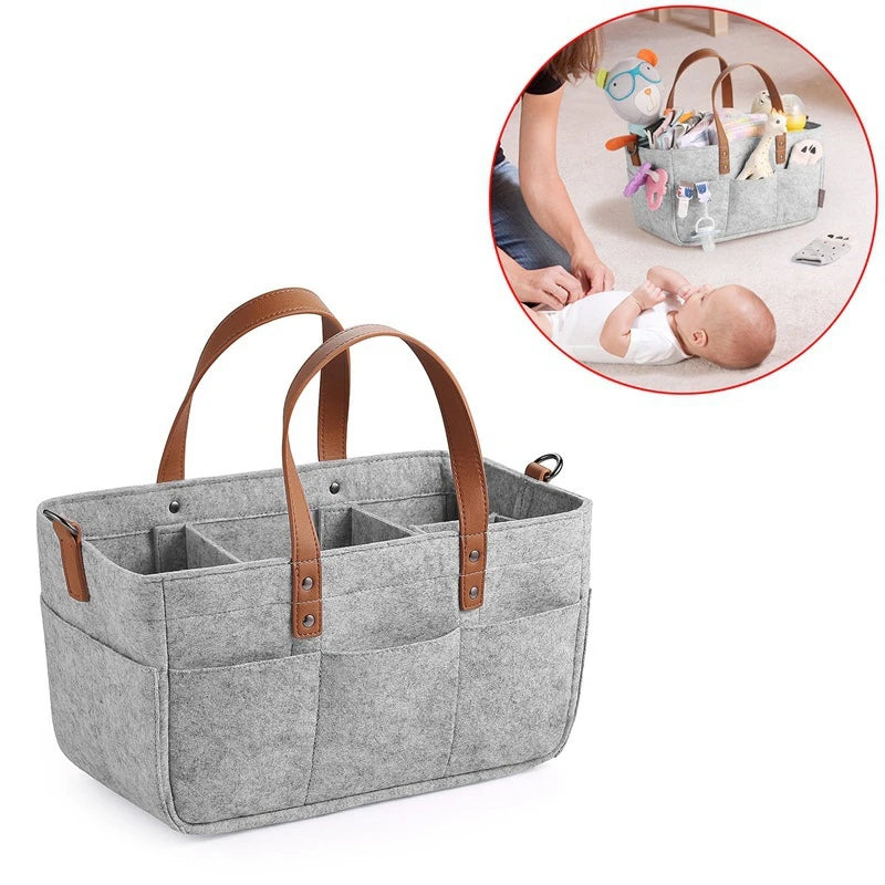 Baby Essentials Organizer – Felt Storage Caddy with Handles & Large Pockets