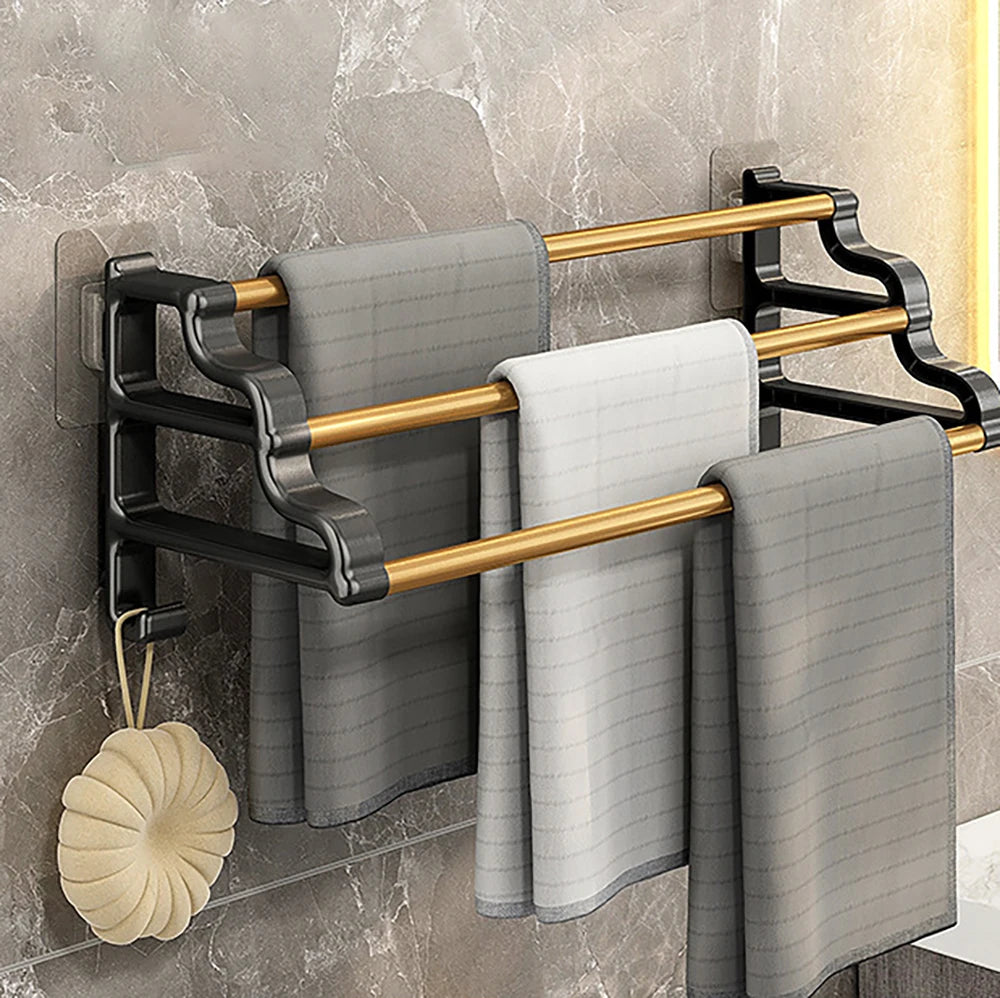 Self-Adhesive 3-Rod Towel Rack – Space-Saving Bathroom Organizer!