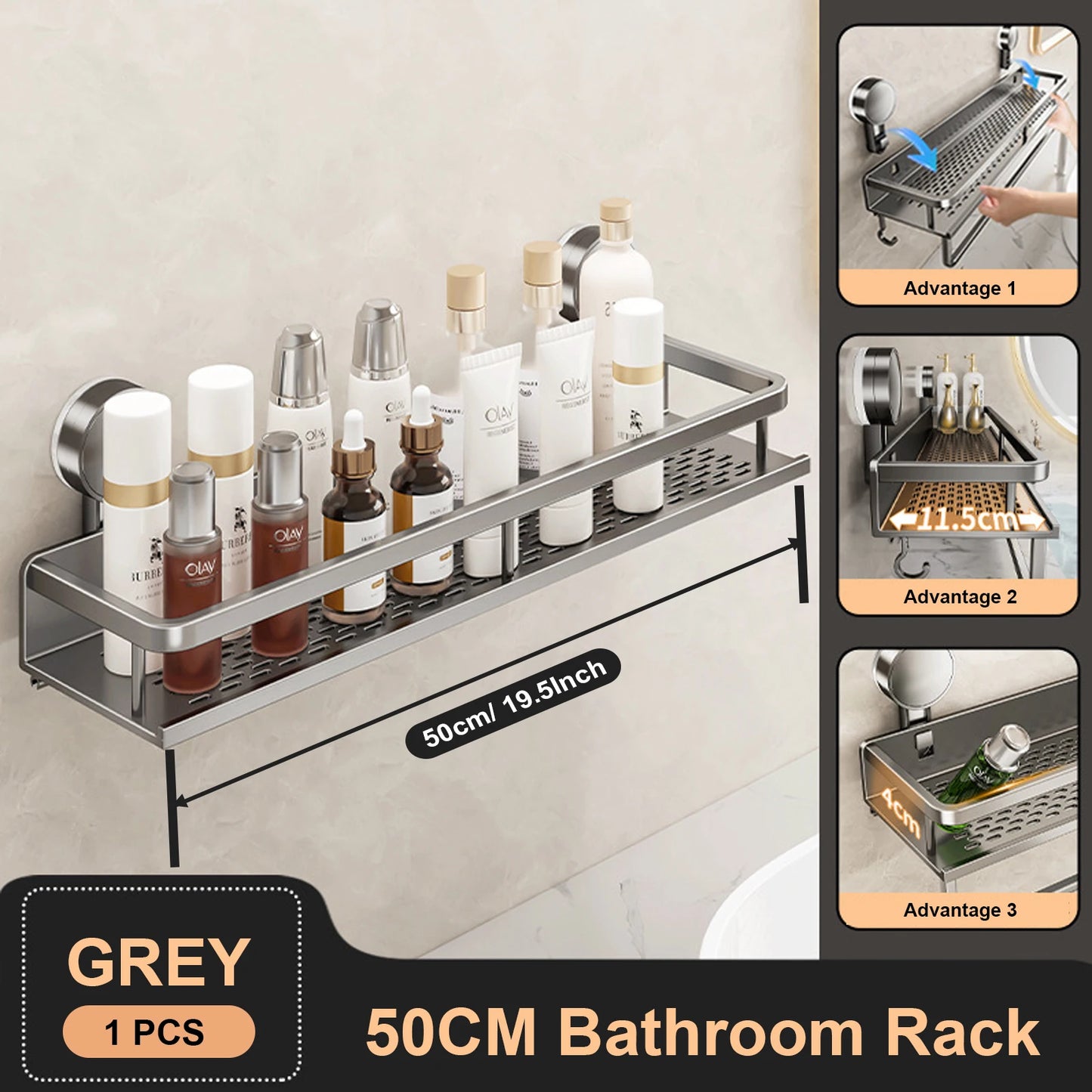 Space-Saving Suction Cup Bathroom Rack – No Drills, Just Organized Style!
