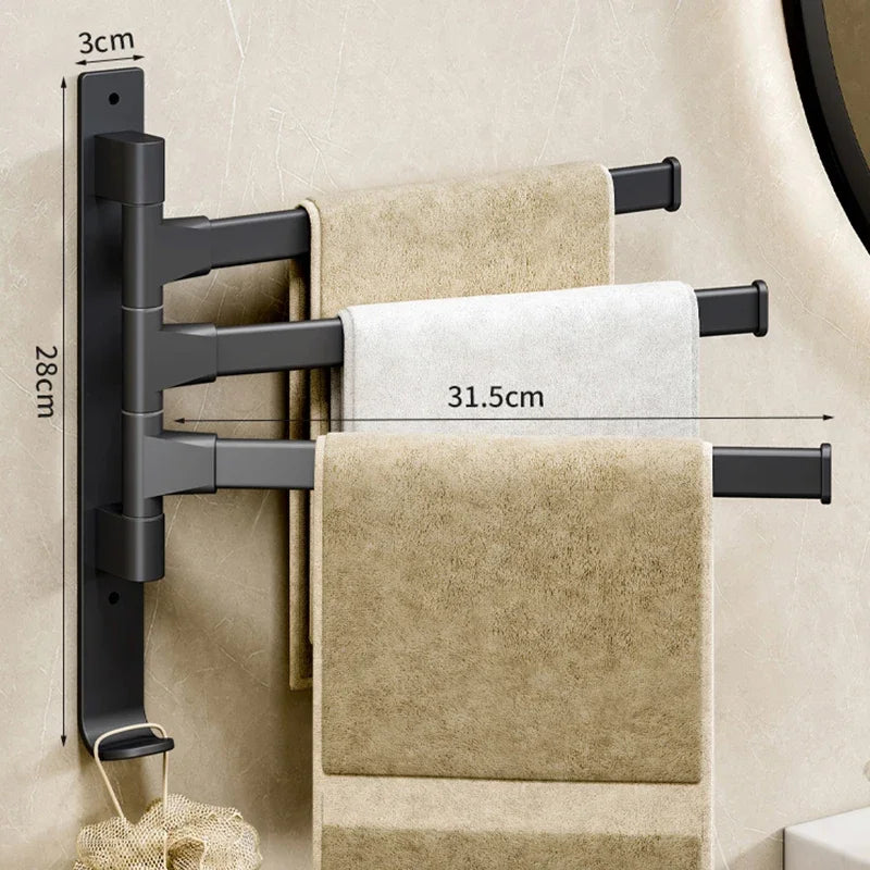 Rotatable Aluminum Towel Rack – Multi-Bar Wall-Mounted Organizer