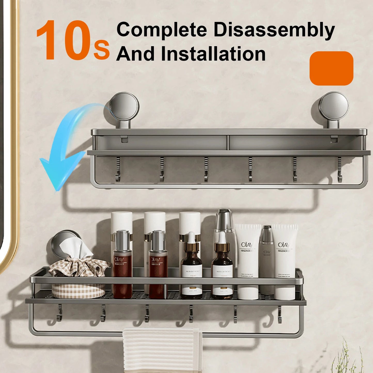 Space-Saving Suction Cup Bathroom Rack – No Drills, Just Organized Style!