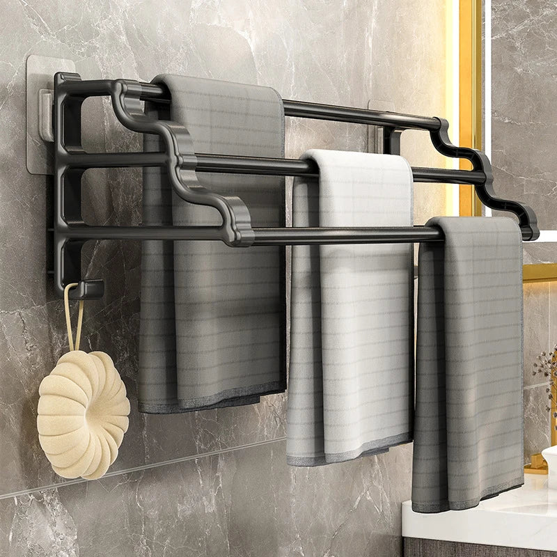 Self-Adhesive 3-Rod Towel Rack – Space-Saving Bathroom Organizer!