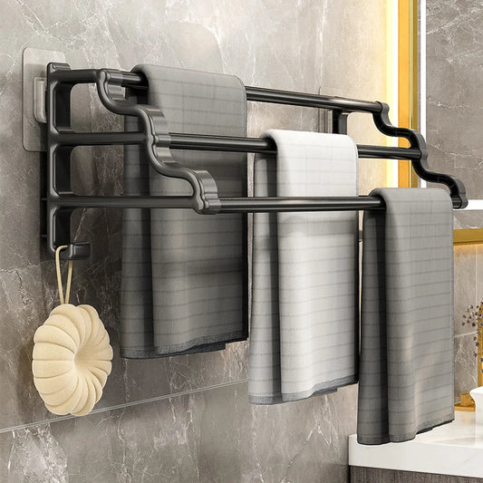 Self-Adhesive 3-Rod Towel Rack – Space-Saving Bathroom Organizer!