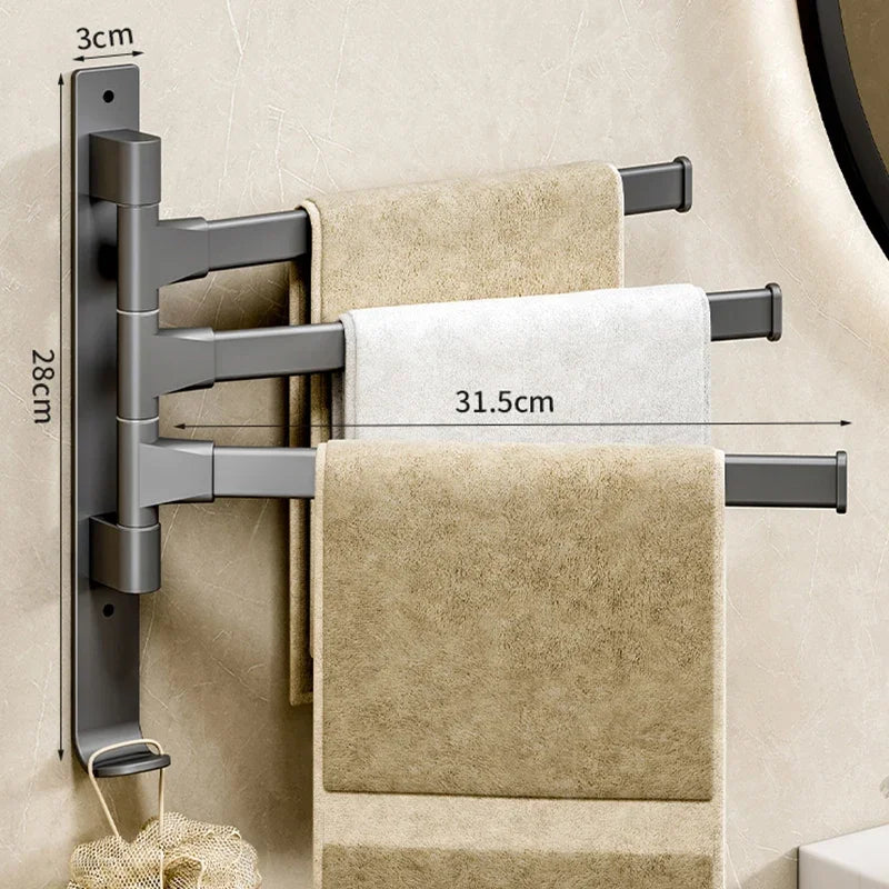 Rotatable Aluminum Towel Rack – Multi-Bar Wall-Mounted Organizer