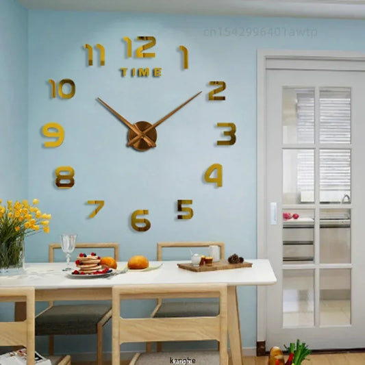 Stylish 2D DIY Wall Clock – Modern Acrylic Mirror Stickers for Living Room Décor!