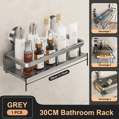 Space-Saving Suction Cup Bathroom Rack – No Drills, Just Organized Style!