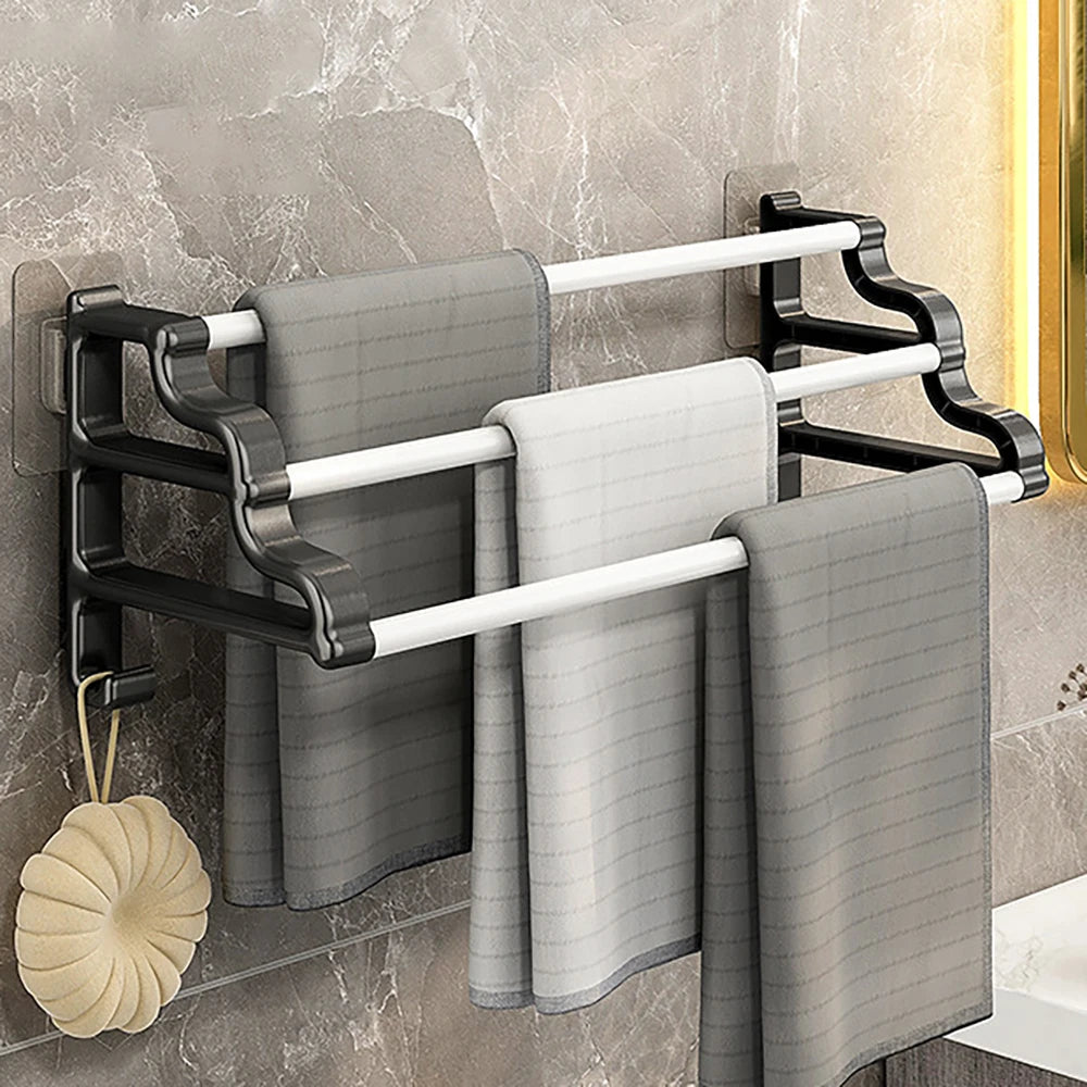 Self-Adhesive 3-Rod Towel Rack – Space-Saving Bathroom Organizer!