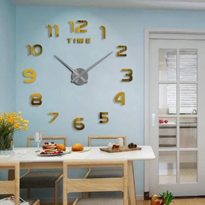 Stylish 2D DIY Wall Clock – Modern Acrylic Mirror Stickers for Living Room Décor!