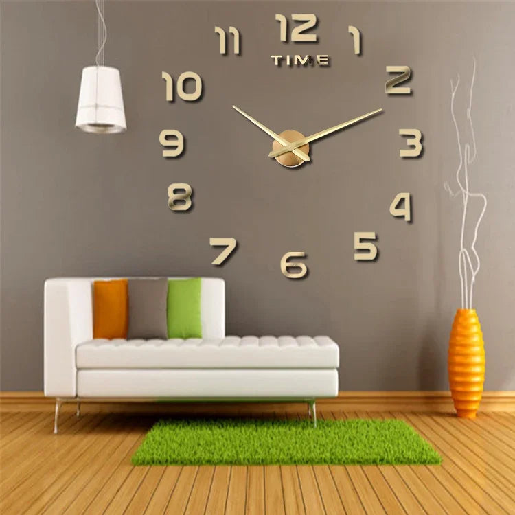 Stylish 2D DIY Wall Clock – Modern Acrylic Mirror Stickers for Living Room Décor!