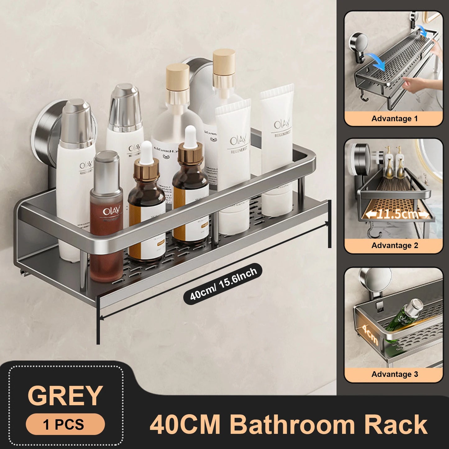 Space-Saving Suction Cup Bathroom Rack – No Drills, Just Organized Style!