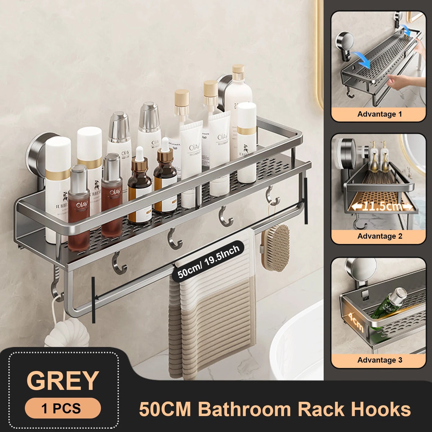 Space-Saving Suction Cup Bathroom Rack – No Drills, Just Organized Style!