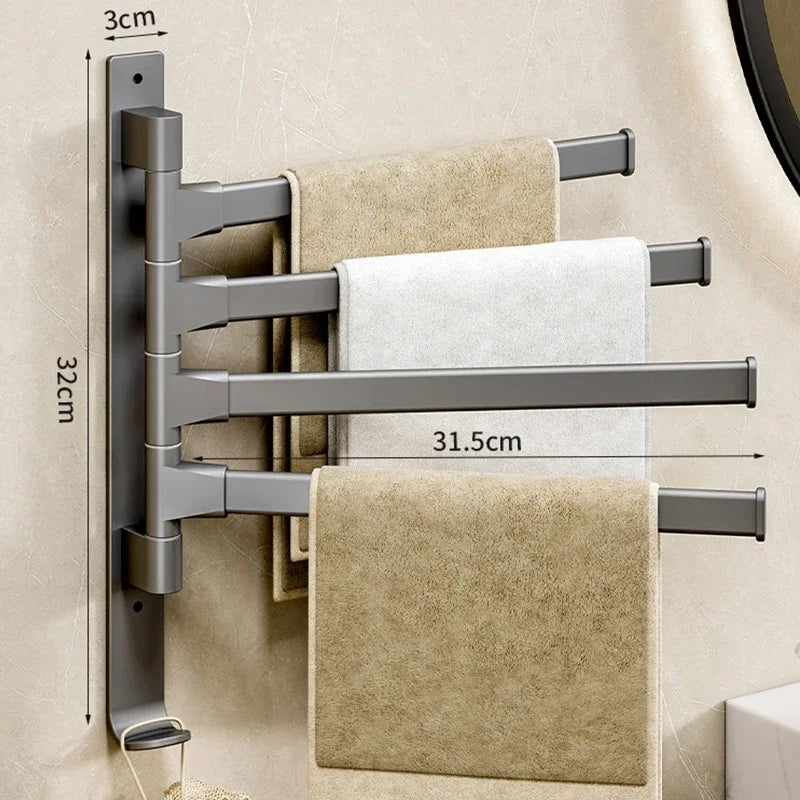 Rotatable Aluminum Towel Rack – Multi-Bar Wall-Mounted Organizer
