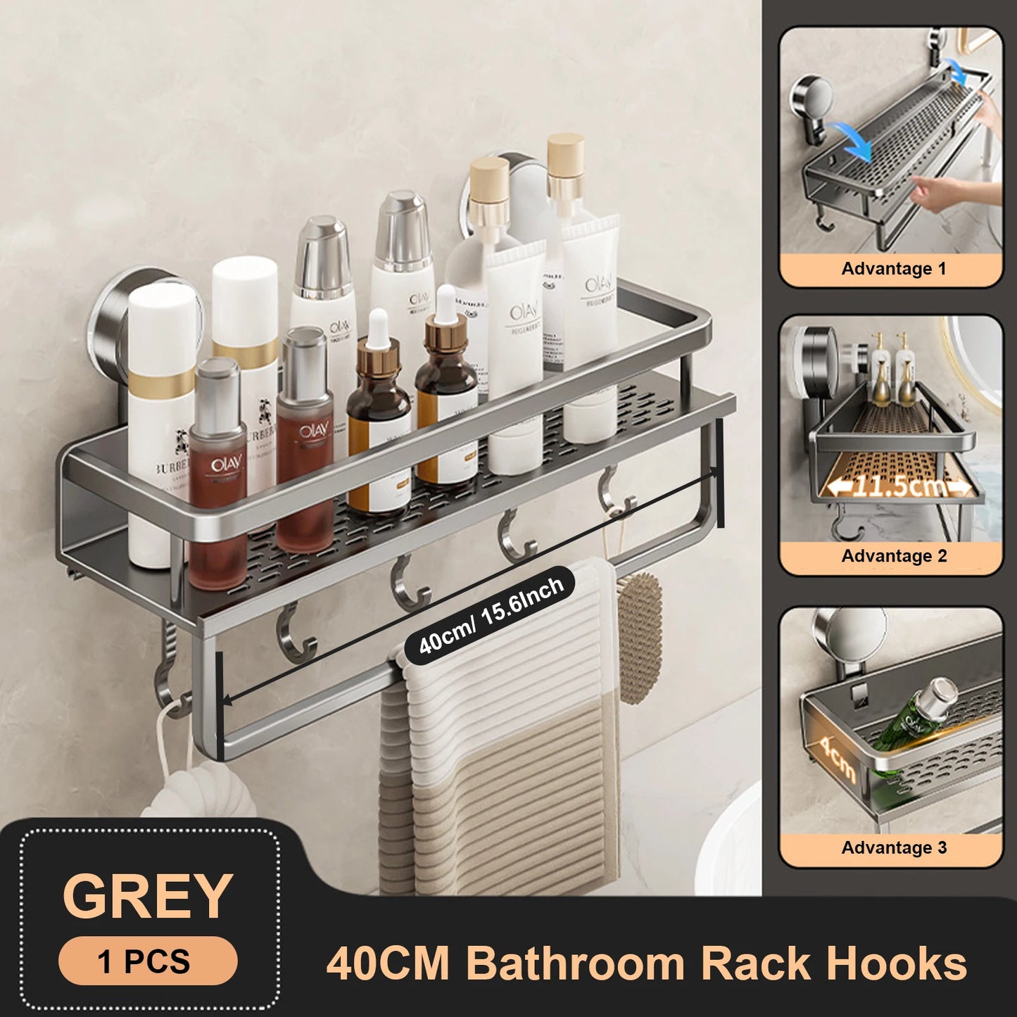 Space-Saving Suction Cup Bathroom Rack – No Drills, Just Organized Style!