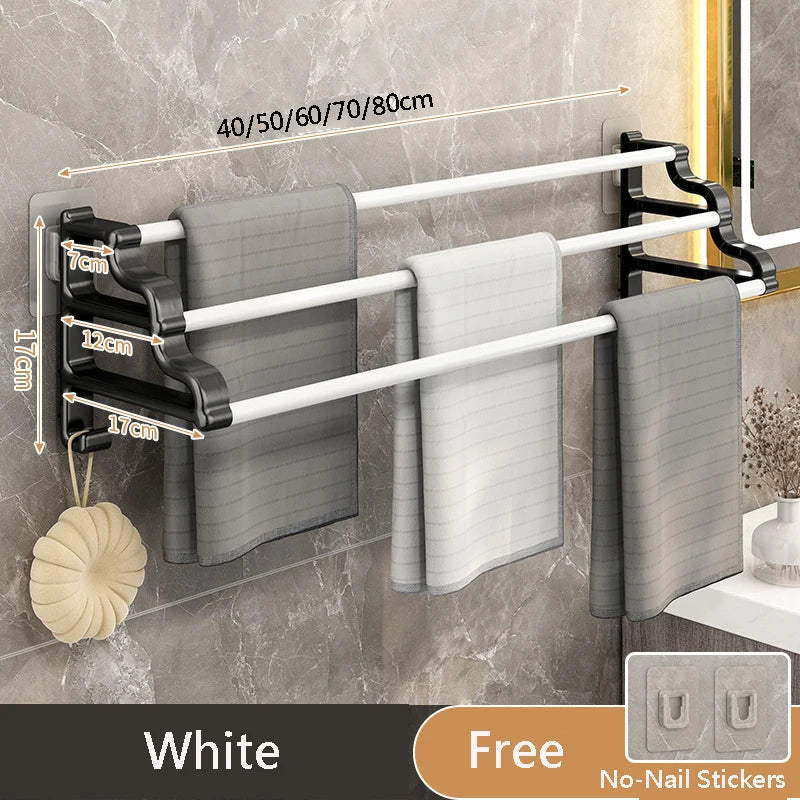 Self-Adhesive 3-Rod Towel Rack – Space-Saving Bathroom Organizer!