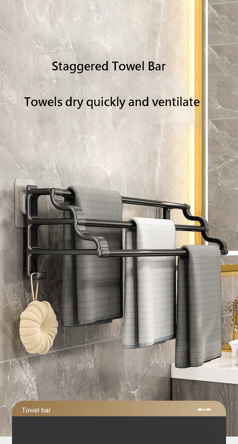 Self-Adhesive 3-Rod Towel Rack – Space-Saving Bathroom Organizer!