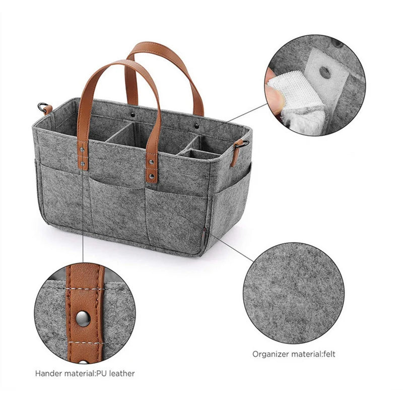 Baby Essentials Organizer – Felt Storage Caddy with Handles & Large Pockets
